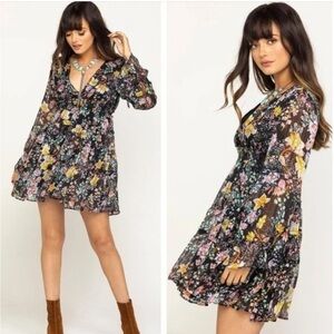 Free people Floral Long Sleeve Mini Ruffled Party
Dress